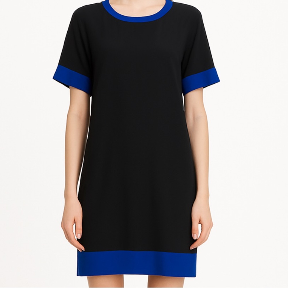 Pink Tartan Silk Short Sleeve Dress Black With Blue Trim Size XS